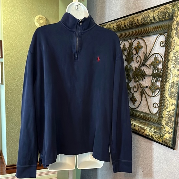 Polo by Ralph Lauren Navy Blue Quarter Zip Sweatshirt Sz L men’s - Picture 1 of 9